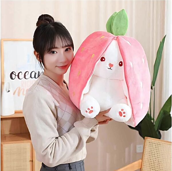Strawberry Bunny – Pink Plush Toy with a Sweet Smile 🍓🐰 - Image 3