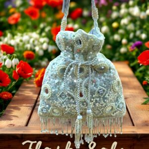 "Elegant Bridal Potli with Bead, Tassels and mirrors"