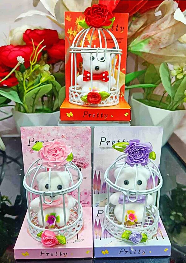 Pretty Teddy in Flower Cage a Cute Gift of Love & Charm