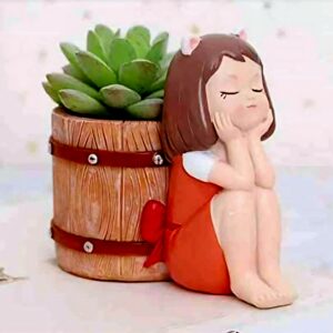 Handcrafted Beautiful Girl with Basket Planter (9cm*8cm)
