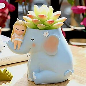 Handcrafted Cute Elephant Planter & Girl Figurine (10*10.5) cm