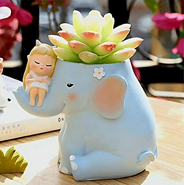 Handcrafted Cute Elephant Planter & Girl Figurine (10*10.5) cm