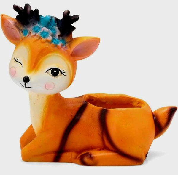 Handcrafted Deer Shaped Resin Planter, Faux Plant (12*12) cm - Image 3