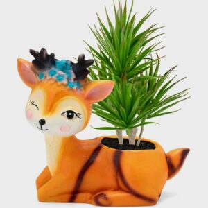 Handcrafted Deer Shaped Resin Planter, Faux Plant (12*12) cm