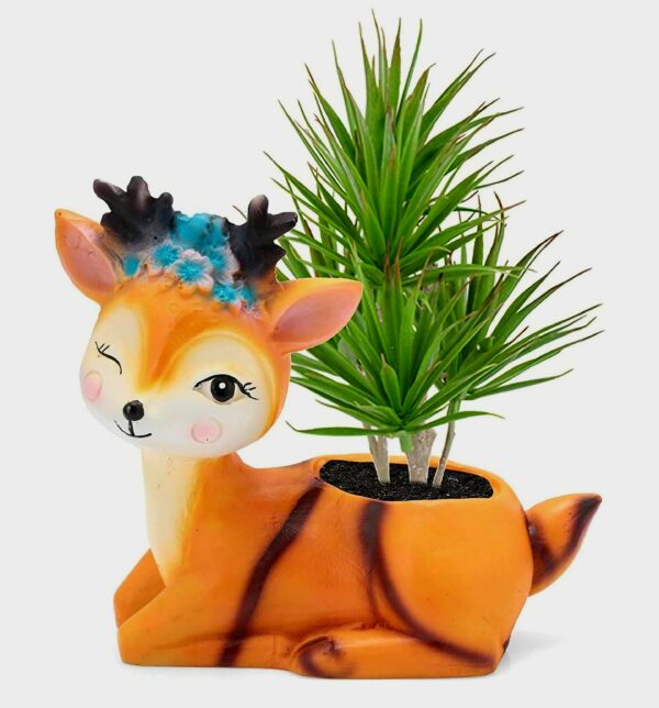 Handcrafted Deer Shaped Resin Planter, Faux Plant (12*12) cm