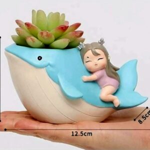 Handcrafted Dolphin Planter with Sleeping Girl (12.5*8.5*8) cm