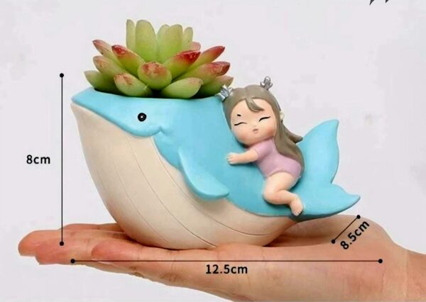 Handcrafted Dolphin Planter with Sleeping Girl (12.5*8.5*8) cm