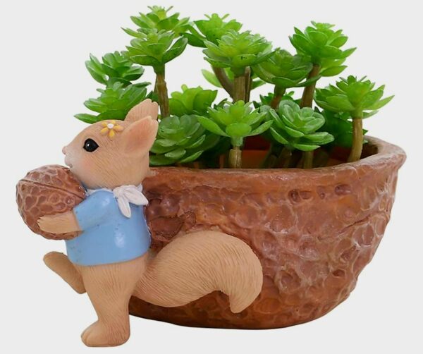 Handcrafted Squirrel Planter with Faux (12cm*8cm)