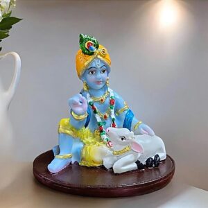 "Divine Baby Krishna with Calf" Handcrafted Idol (9.5cm*9.5cm)