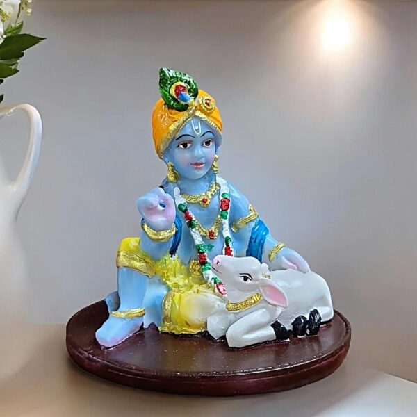 "Divine Baby Krishna with Calf" Handcrafted Idol (9.5cm*9.5cm)