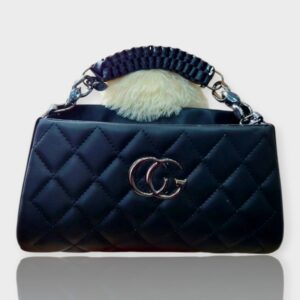 Elegant Quilted Black Handbag with Plush Handle with Sling