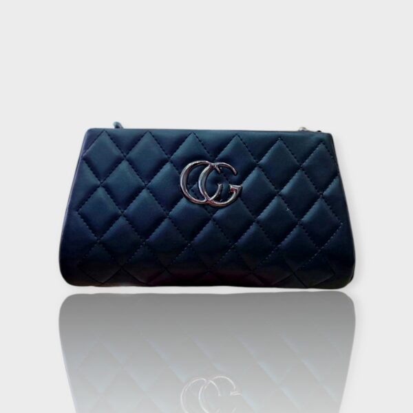 Elegant Quilted Black Handbag with Plush Handle with Sling - Image 2