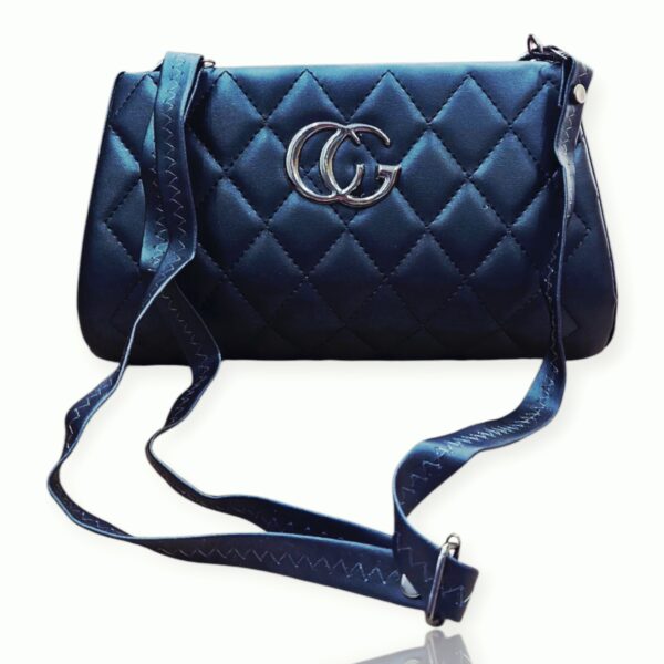 Elegant Quilted Black Handbag with Plush Handle with Sling - Image 3