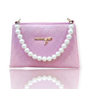 Stylish Pink Sling Handbag with Pearl Handle and Sling