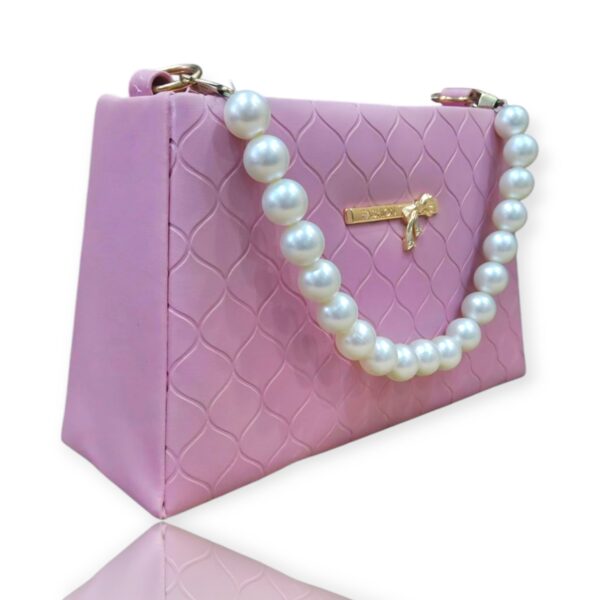 Stylish Pink Sling Handbag with Pearl Handle and Sling - Image 2