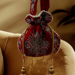 "Royal Maroon Embroidered Velvet Potli Bag" Top Choice