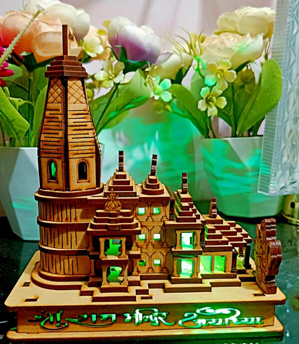 Shree Ram Mandir Wooden Temple Lamp (16x14.5x8.5cm) - Image 3