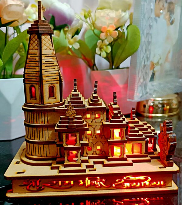 Shree Ram Mandir Wooden Temple Lamp (16x14.5x8.5cm)