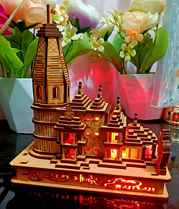Shree Ram Mandir Wooden Temple Lamp (16x14.5x8.5cm) - Image 2