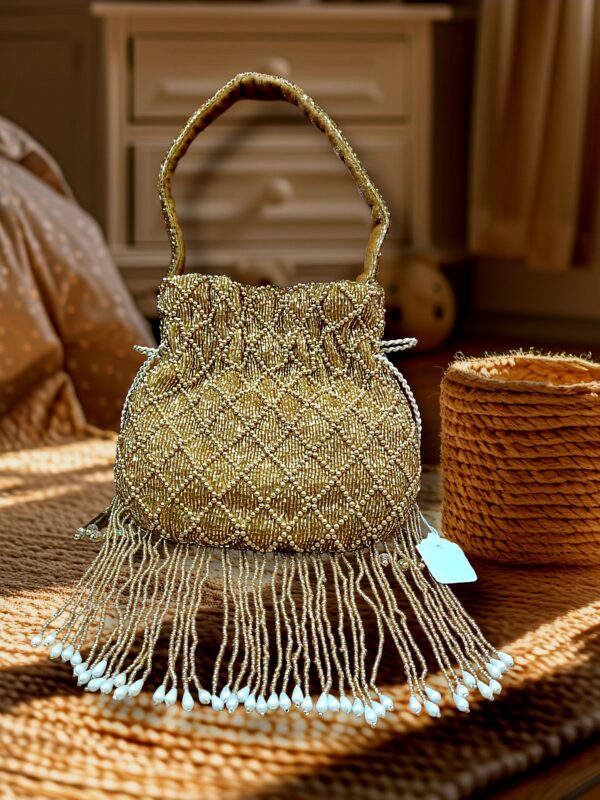 "Golden Glimmer Beaded Heavy Potli Bag" Wedding