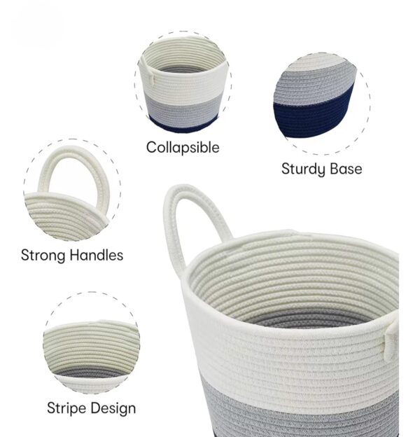 Anko Cotton Rope Storage Basket-White, Grey & Navy Blue - Image 2
