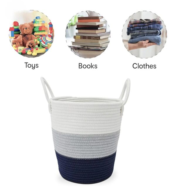 Anko Cotton Rope Storage Basket-White, Grey & Navy Blue - Image 3