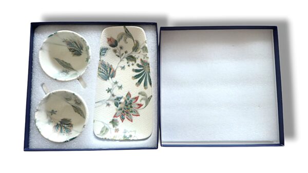 Ceramic Floral 2 Tea Cup & Tray Set- Rectangular Tray - Image 2